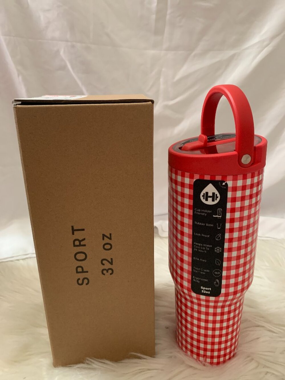 HYDROJUG Red Gingham 32 Oz Sport Water Bottle